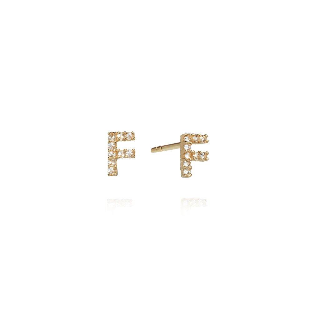 A pair of 18ct Gold Diamond Initial F Stud Earrings | Annoushka jewelley